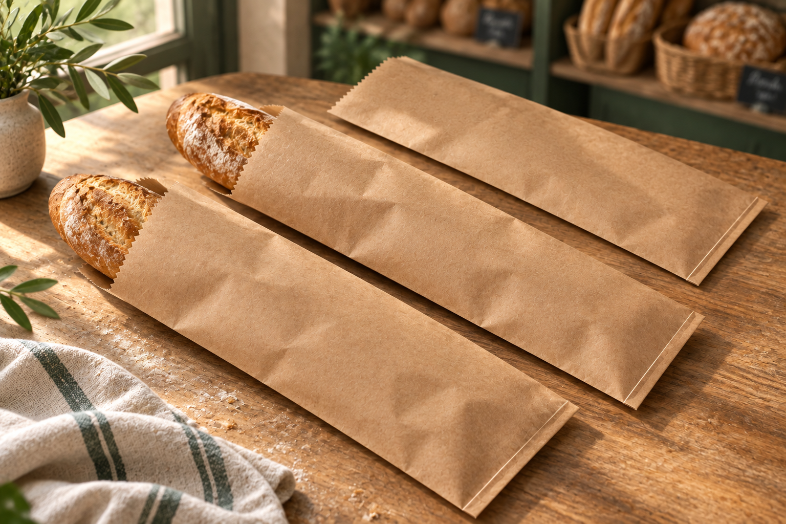 Baguetes em sacos de papel kraft