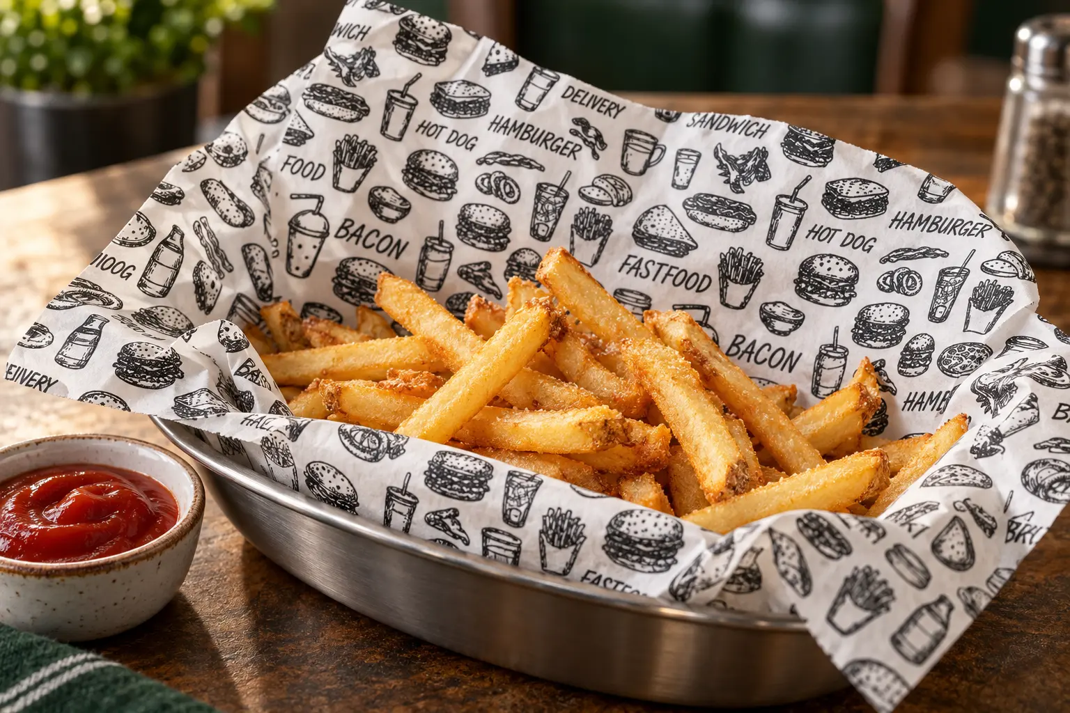 Papel estampado para porção de batatas